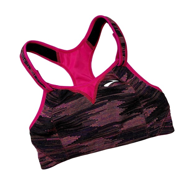 BROOKS Running Rebound Racer Sports Bra Size 34B Pink Black Adjustable Straps - Picture 2 of 11